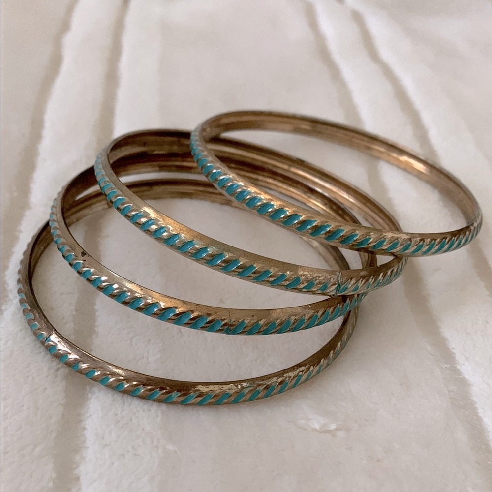 Teal & Gold Stackable Bangle Bracelets Set of 4